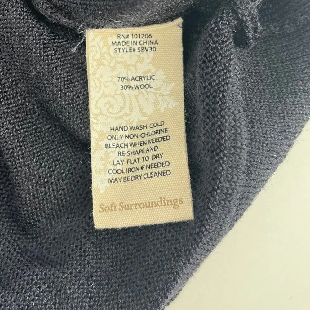 Soft Surroundings Women's 2X NWT Black Hooded‎ Button Sleeve Wool Blend Sweater